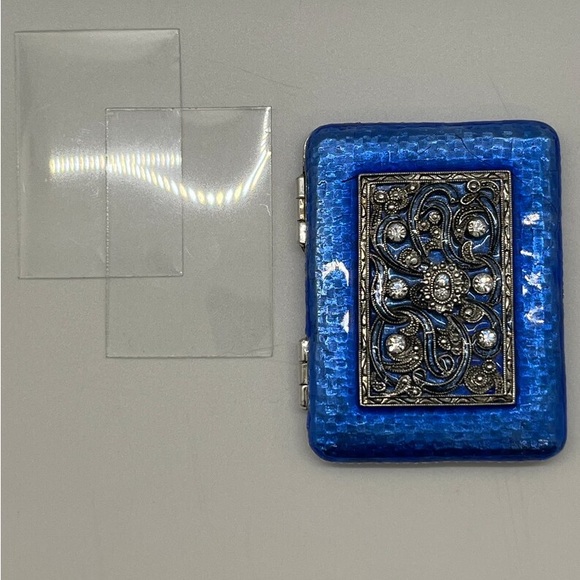 A Compact CZ Embedded Silver Gilt Monet Signed Hinged Dual Picture Frame - Picture 5 of 9